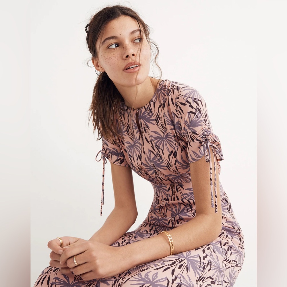 Madewell NWT Silk Tie-Sleeve Maxi Dress in Oasis‎ Palms Size 6